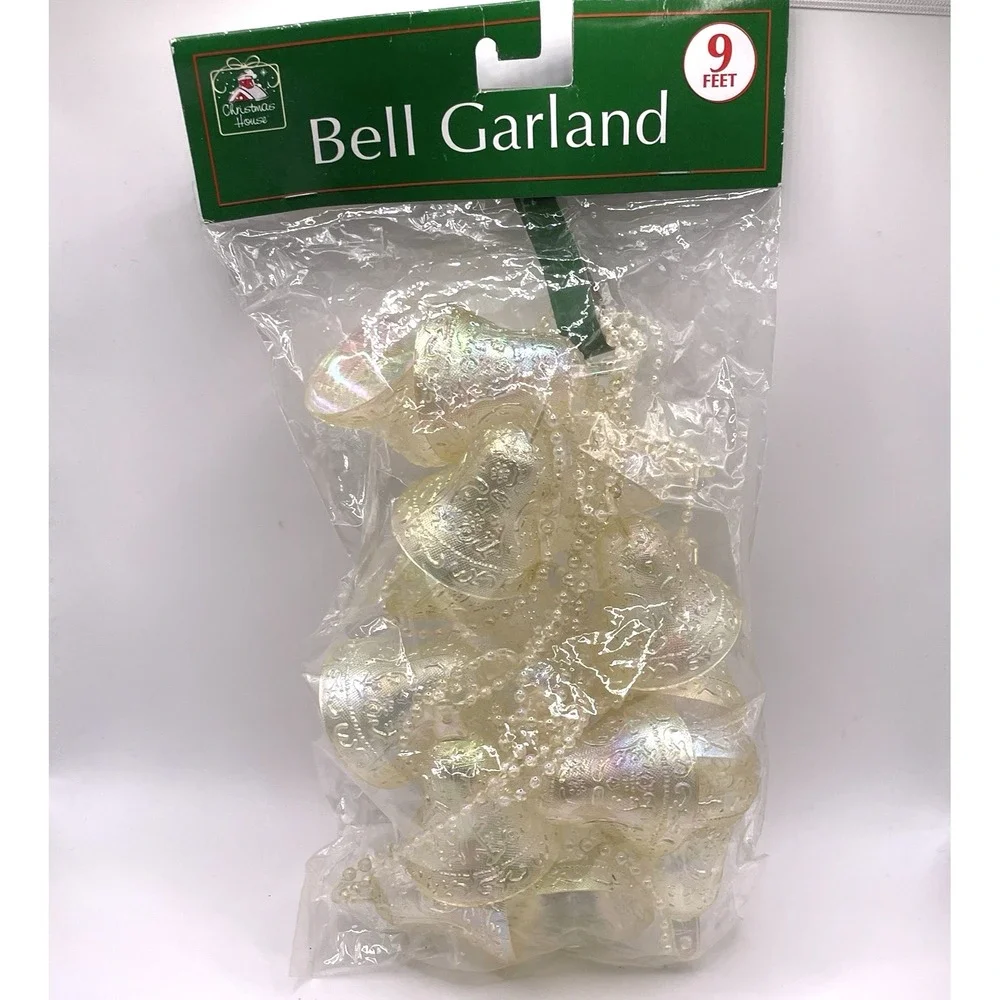 Christmas House Bell Garland Holiday Decor Iridescent Beaded Plastic 9ft NEW‎
